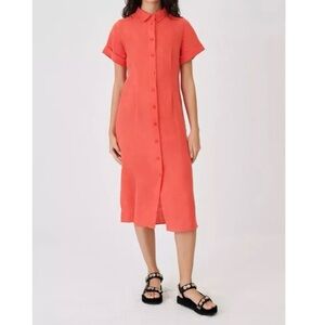 Maje Size 38 Cutout Twisted 100% Linen Midi Shirt Dress